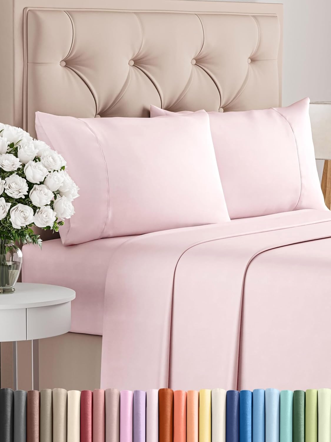 Queen 6 Piece Sheet Set - Cooling Sheets for Hot Sleepers - Hotel Luxury Bedding Set with 8-16 Inch Deep Pockets - 1 Flat & 1 Fitted & 4 Pillowcases - Ultra Soft, Easy Care and Wrinkle Free - White