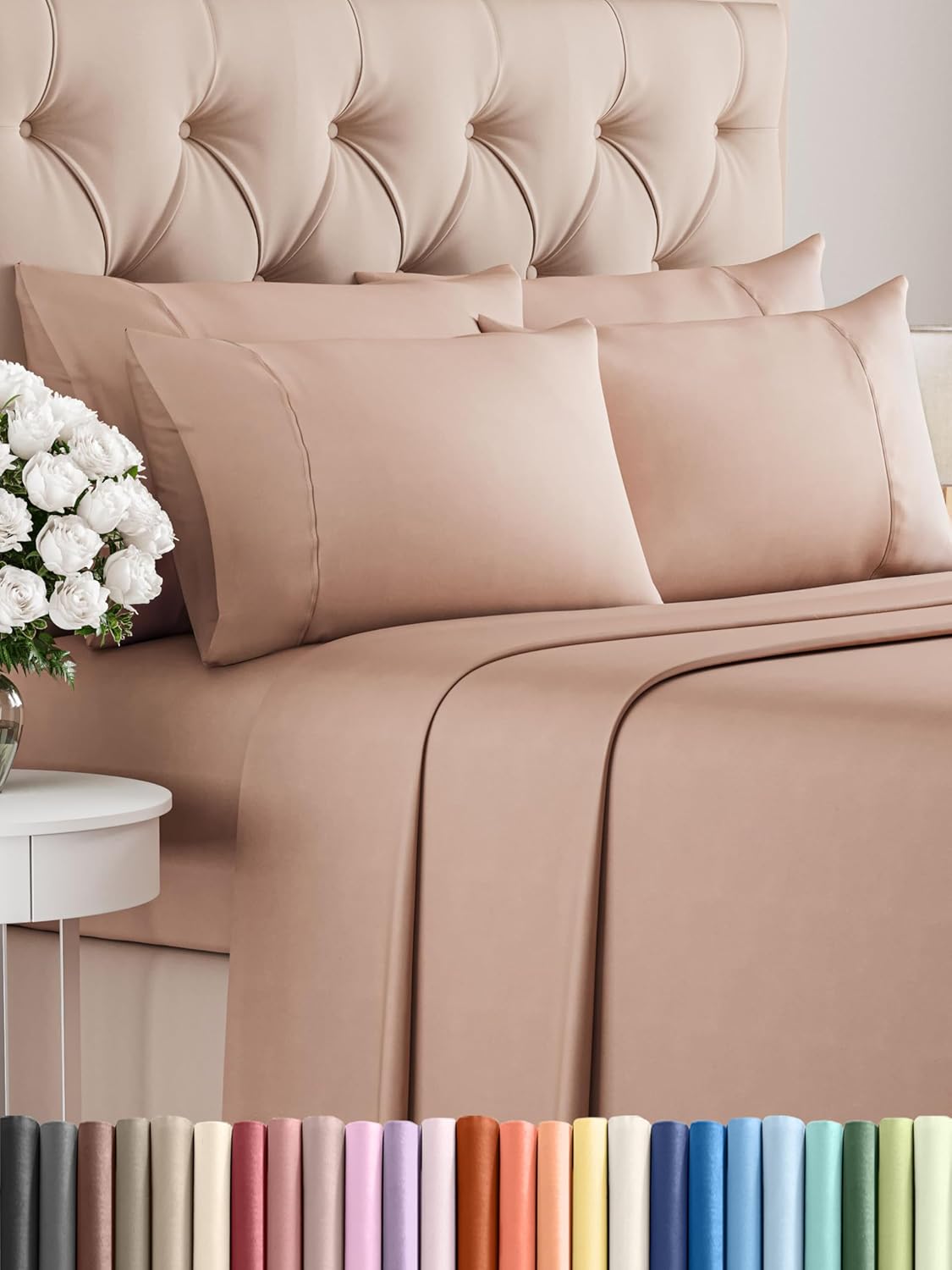 Queen 6 Piece Sheet Set - Cooling Sheets for Hot Sleepers - Hotel Luxury Bedding Set with 8-16 Inch Deep Pockets - 1 Flat & 1 Fitted & 4 Pillowcases - Ultra Soft, Easy Care and Wrinkle Free - White