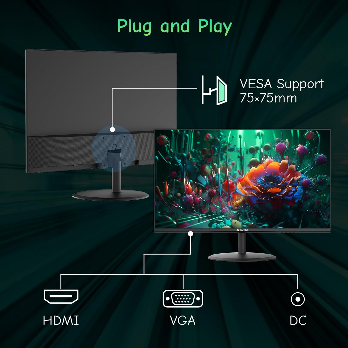 SANSUI 27 Inch Curved 240Hz Gaming Monitor FHD 1080P, 1500R Curve Computer Monitor, 130% sRGB, 4000:1 Contrast, HDR, FreeSync, MPRT 1Ms, Low Blue Light, HDMI DP Ports, Metal Stand, DP Cable Incl.