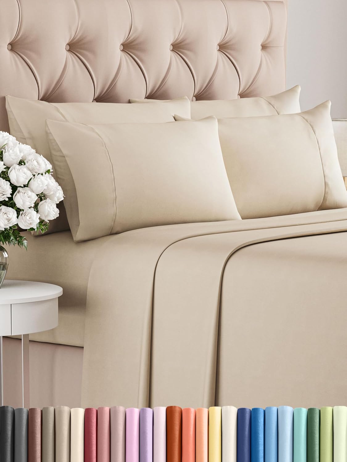 Queen 6 Piece Sheet Set - Cooling Sheets for Hot Sleepers - Hotel Luxury Bedding Set with 8-16 Inch Deep Pockets - 1 Flat & 1 Fitted & 4 Pillowcases - Ultra Soft, Easy Care and Wrinkle Free - White