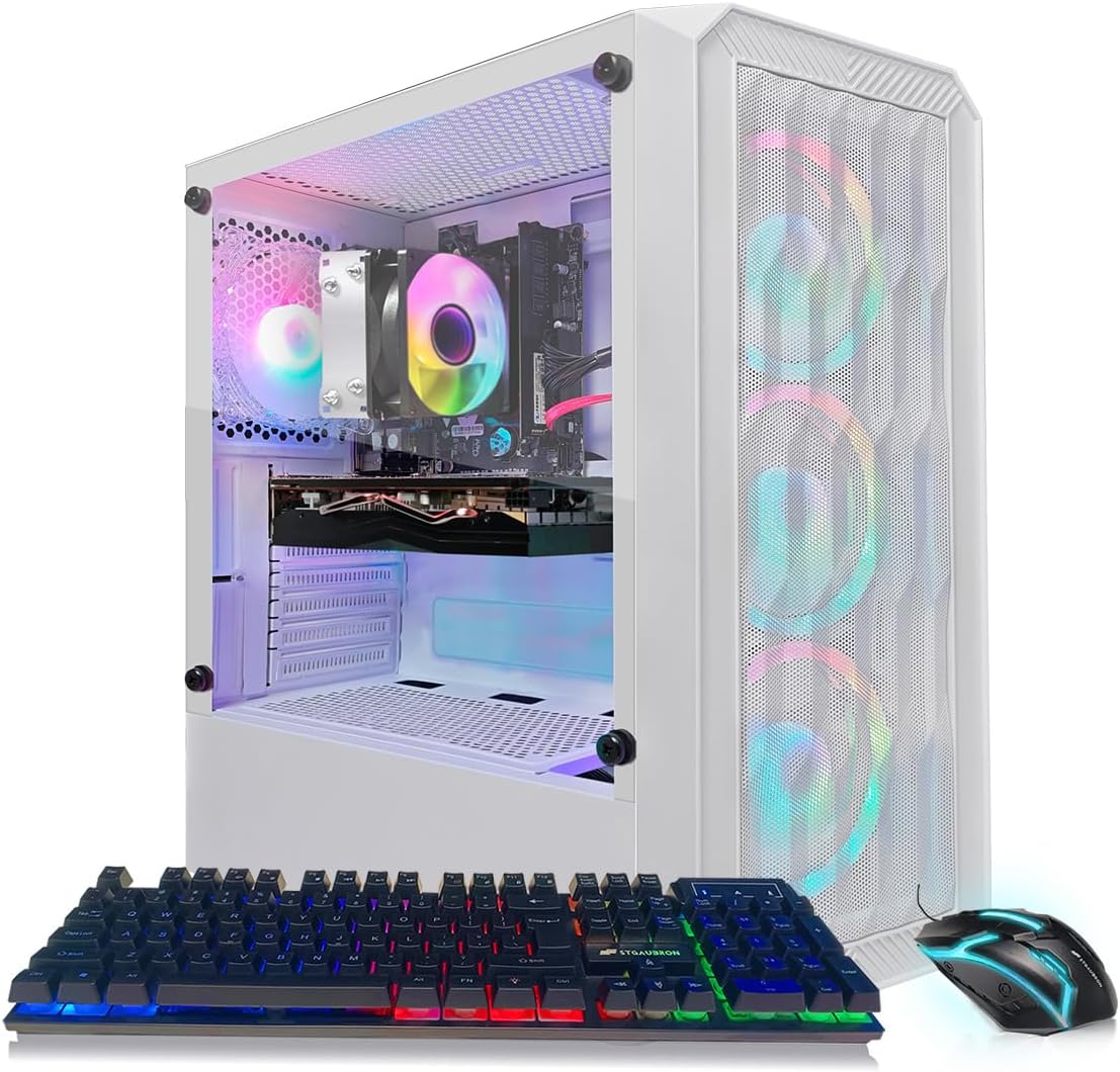 STGAubron RGB Desktop PC Computer, AMD Ryzen 5 3400G up to 4.2GHz, 16G DDR4, 512G SSD, WiFi 6 & BT 5.2, RGB Fan x6, RGB Keyboard & Mouse, Windows 11 Home