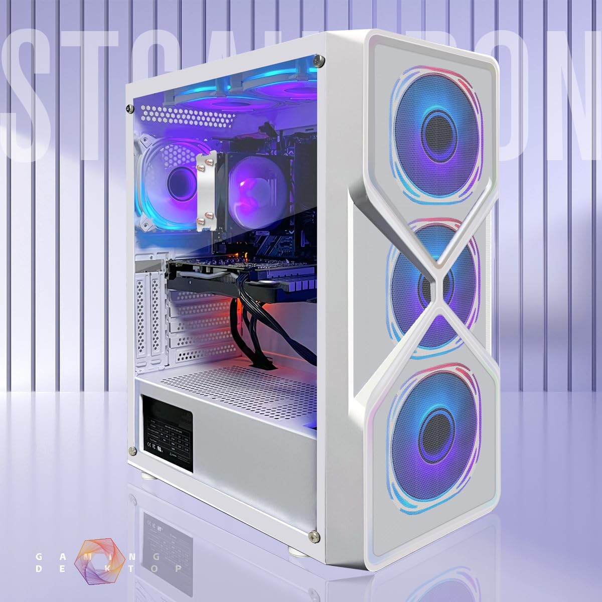 STGAubron RGB Desktop PC Computer, AMD Ryzen 5 3400G up to 4.2GHz, 16G DDR4, 512G SSD, WiFi 6 & BT 5.2, RGB Fan x6, RGB Keyboard & Mouse, Windows 11 Home