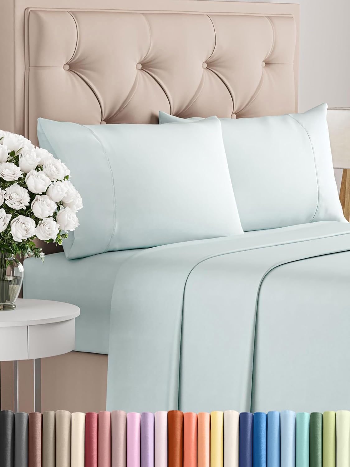 Queen 6 Piece Sheet Set - Cooling Sheets for Hot Sleepers - Hotel Luxury Bedding Set with 8-16 Inch Deep Pockets - 1 Flat & 1 Fitted & 4 Pillowcases - Ultra Soft, Easy Care and Wrinkle Free - White