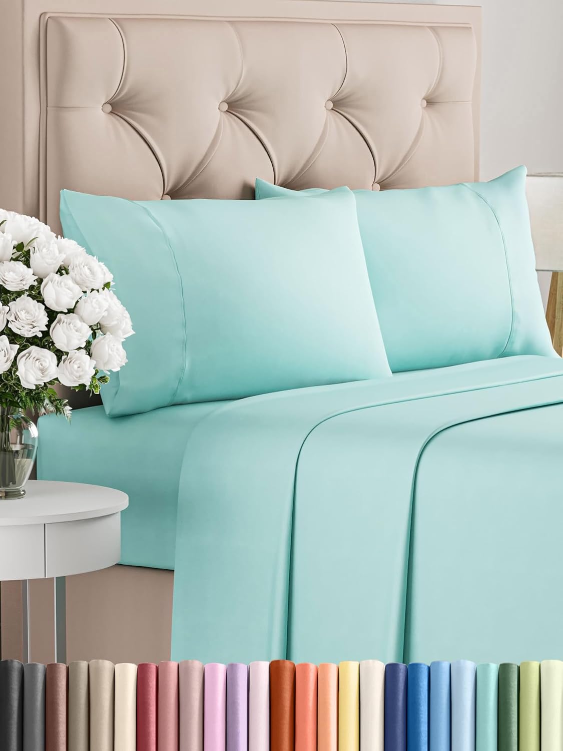Queen 6 Piece Sheet Set - Cooling Sheets for Hot Sleepers - Hotel Luxury Bedding Set with 8-16 Inch Deep Pockets - 1 Flat & 1 Fitted & 4 Pillowcases - Ultra Soft, Easy Care and Wrinkle Free - White
