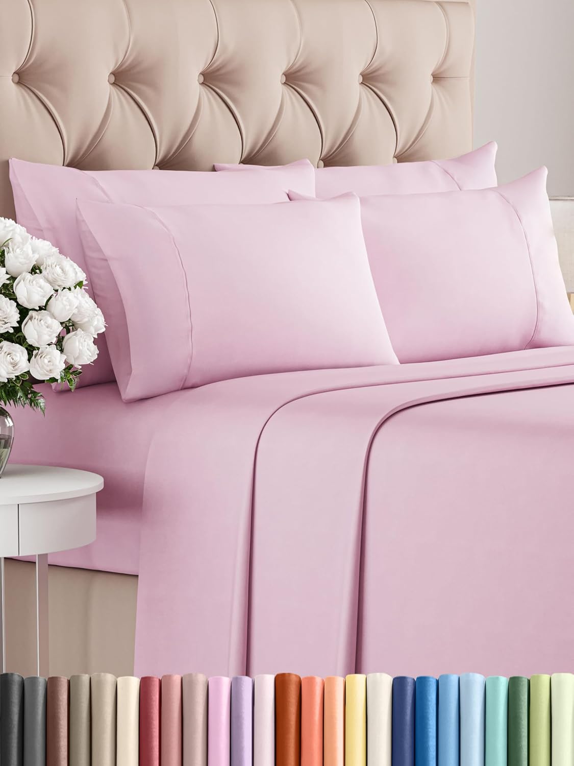 Queen 6 Piece Sheet Set - Cooling Sheets for Hot Sleepers - Hotel Luxury Bedding Set with 8-16 Inch Deep Pockets - 1 Flat & 1 Fitted & 4 Pillowcases - Ultra Soft, Easy Care and Wrinkle Free - White