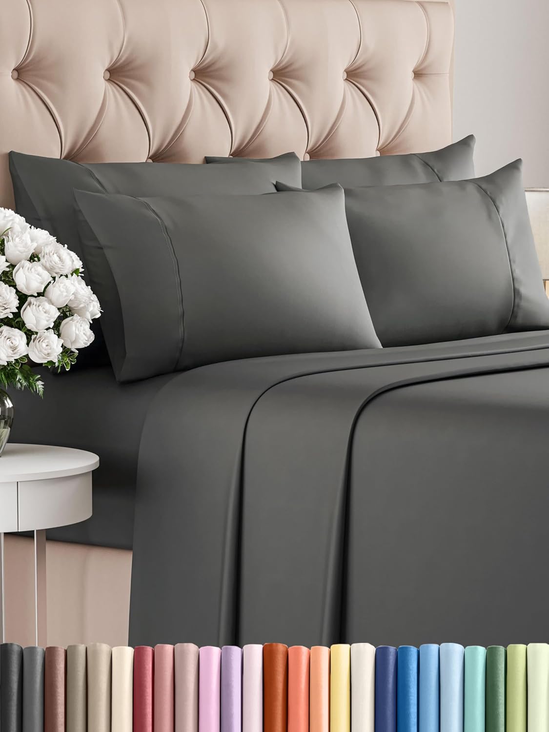 Queen 6 Piece Sheet Set - Cooling Sheets for Hot Sleepers - Hotel Luxury Bedding Set with 8-16 Inch Deep Pockets - 1 Flat & 1 Fitted & 4 Pillowcases - Ultra Soft, Easy Care and Wrinkle Free - White