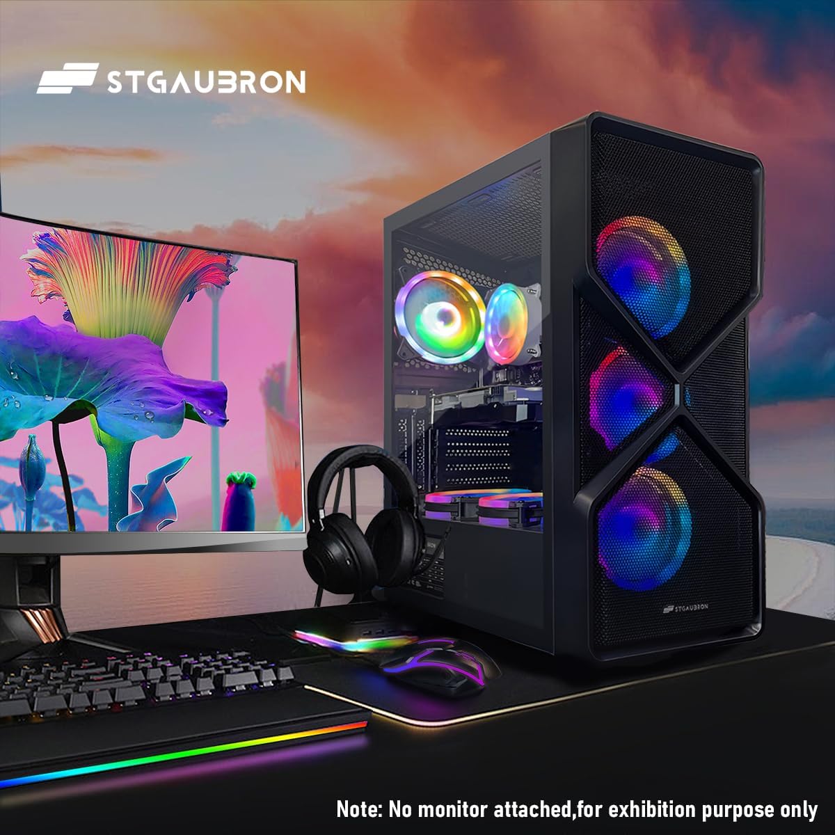 STGAubron RGB Desktop PC Computer, AMD Ryzen 5 3400G up to 4.2GHz, 16G DDR4, 512G SSD, WiFi 6 & BT 5.2, RGB Fan x6, RGB Keyboard & Mouse, Windows 11 Home