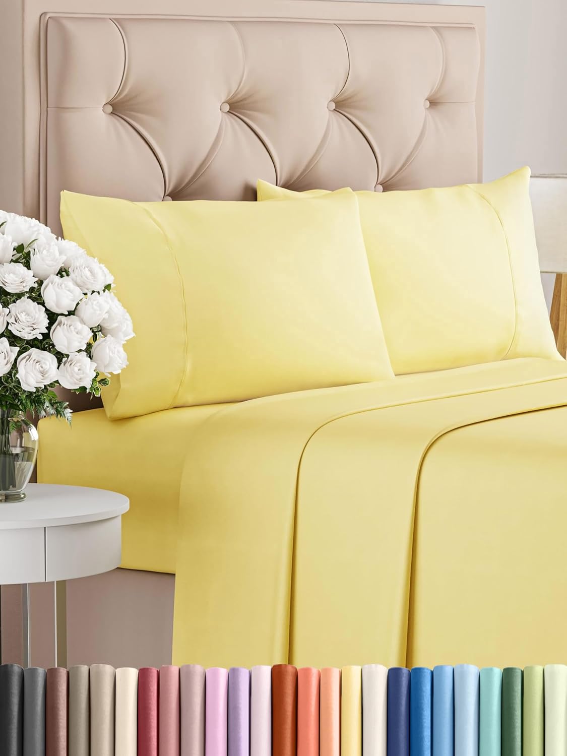 Queen 6 Piece Sheet Set - Cooling Sheets for Hot Sleepers - Hotel Luxury Bedding Set with 8-16 Inch Deep Pockets - 1 Flat & 1 Fitted & 4 Pillowcases - Ultra Soft, Easy Care and Wrinkle Free - White