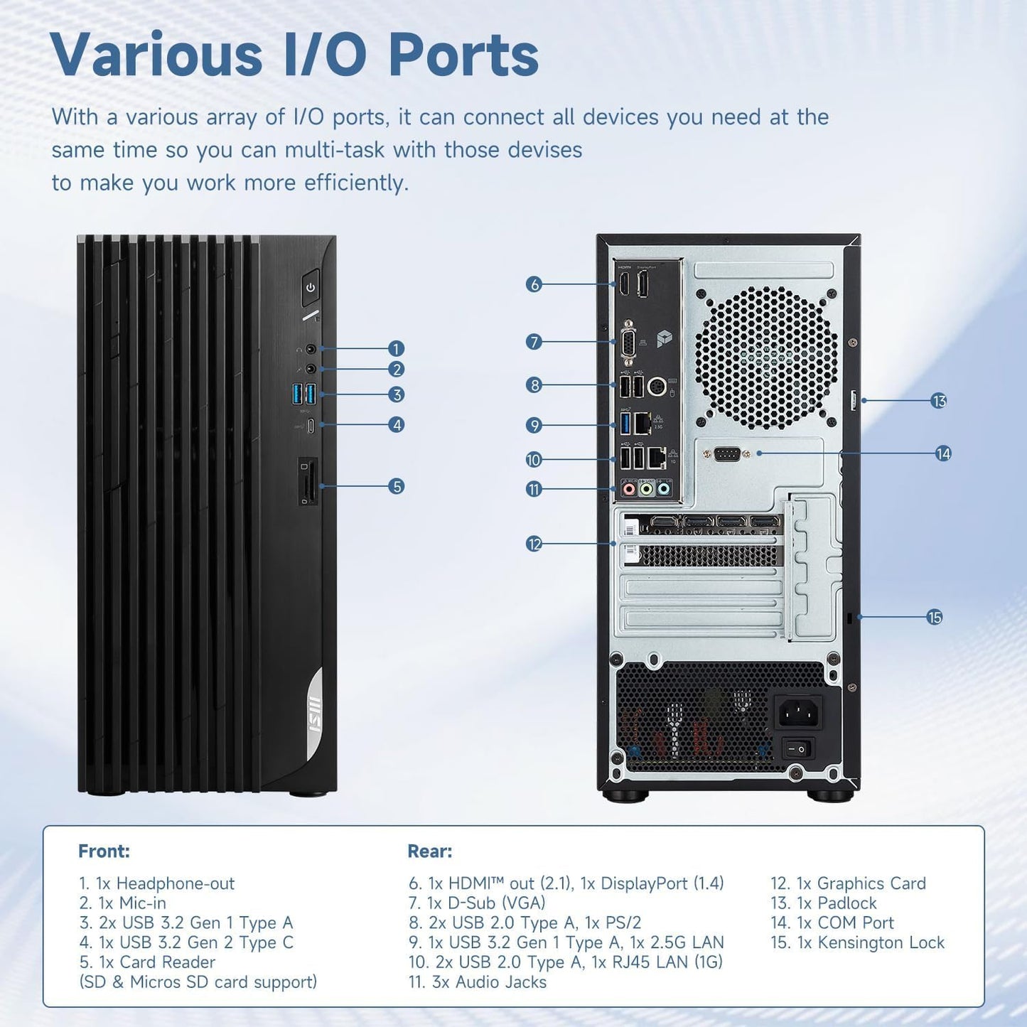 MSI PRO DP180 Business Tower Desktop, Intel i7-13700, 32GB RAM, 1TB SSD, Support 2-Display 4K, HDMI, SD Card Reader, DP Port, DVD-RW, VGA, Wired Keyboard & Mouse, Wi-Fi 6E, Windows 11 Pro