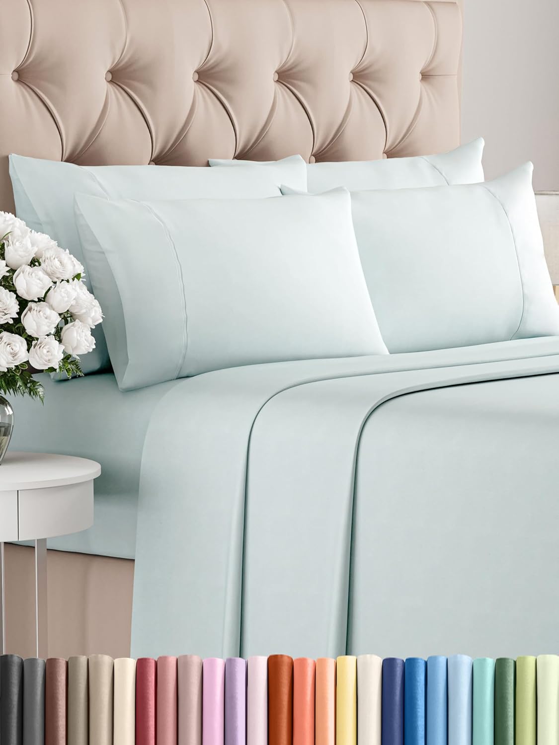Queen 6 Piece Sheet Set - Cooling Sheets for Hot Sleepers - Hotel Luxury Bedding Set with 8-16 Inch Deep Pockets - 1 Flat & 1 Fitted & 4 Pillowcases - Ultra Soft, Easy Care and Wrinkle Free - White