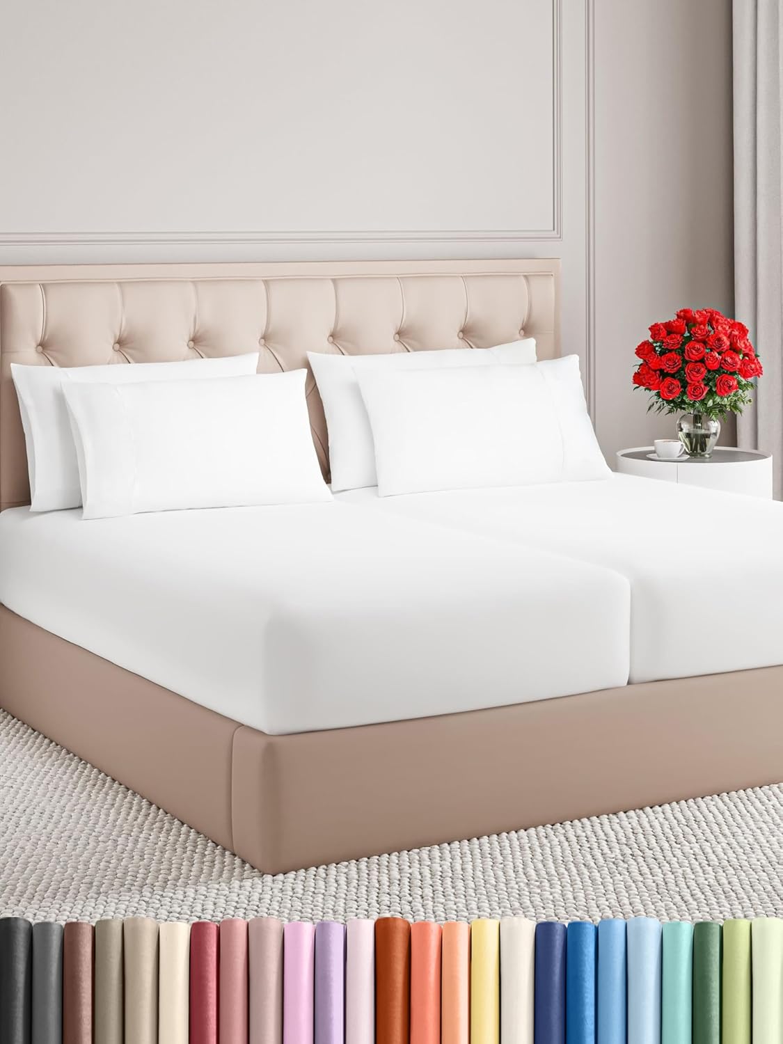 Queen 6 Piece Sheet Set - Cooling Sheets for Hot Sleepers - Hotel Luxury Bedding Set with 8-16 Inch Deep Pockets - 1 Flat & 1 Fitted & 4 Pillowcases - Ultra Soft, Easy Care and Wrinkle Free - White