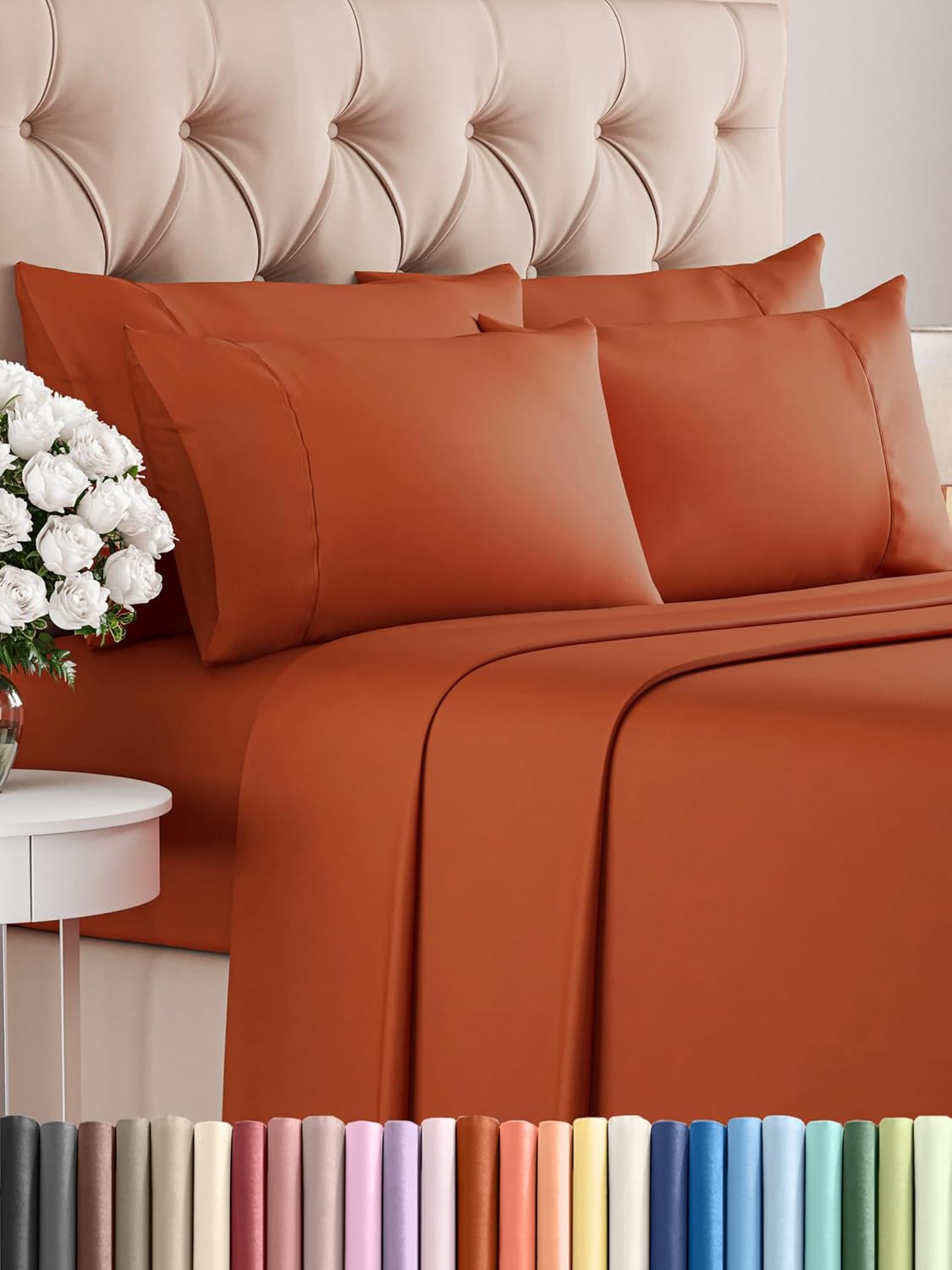 Queen 6 Piece Sheet Set - Cooling Sheets for Hot Sleepers - Hotel Luxury Bedding Set with 8-16 Inch Deep Pockets - 1 Flat & 1 Fitted & 4 Pillowcases - Ultra Soft, Easy Care and Wrinkle Free - White