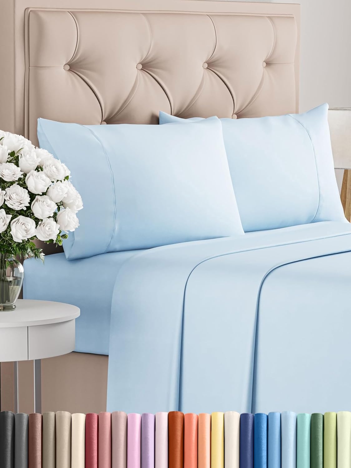 Queen 6 Piece Sheet Set - Cooling Sheets for Hot Sleepers - Hotel Luxury Bedding Set with 8-16 Inch Deep Pockets - 1 Flat & 1 Fitted & 4 Pillowcases - Ultra Soft, Easy Care and Wrinkle Free - White