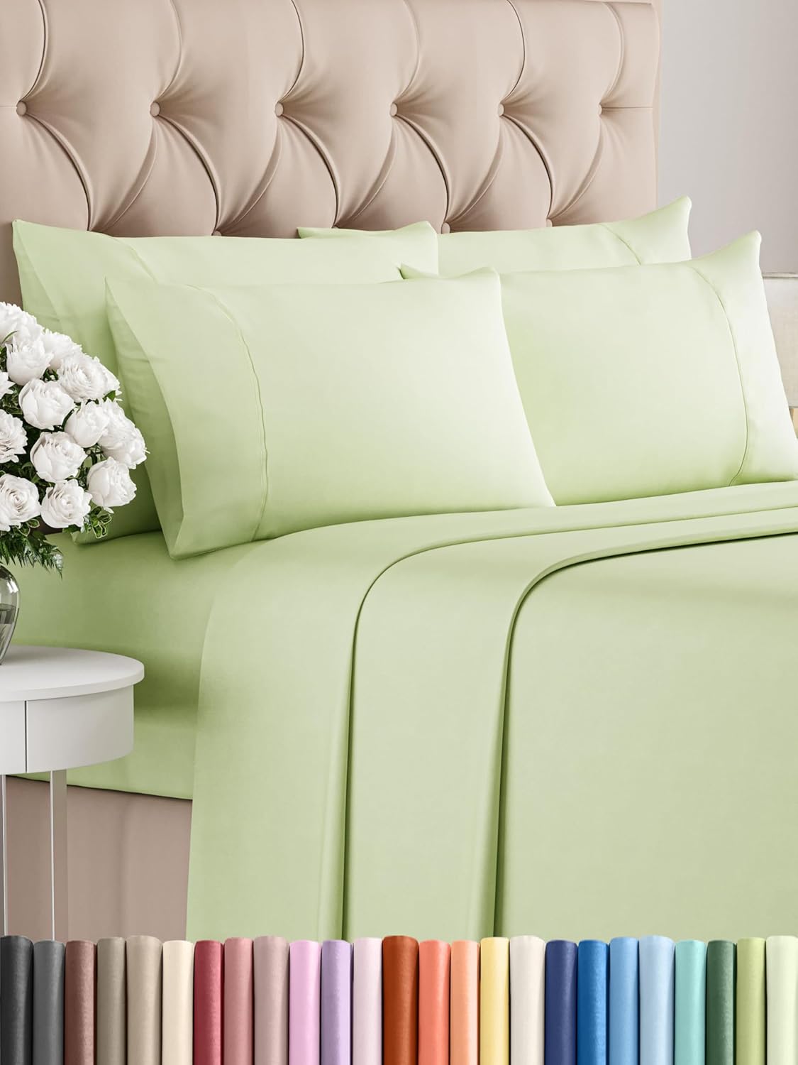 Queen 6 Piece Sheet Set - Cooling Sheets for Hot Sleepers - Hotel Luxury Bedding Set with 8-16 Inch Deep Pockets - 1 Flat & 1 Fitted & 4 Pillowcases - Ultra Soft, Easy Care and Wrinkle Free - White