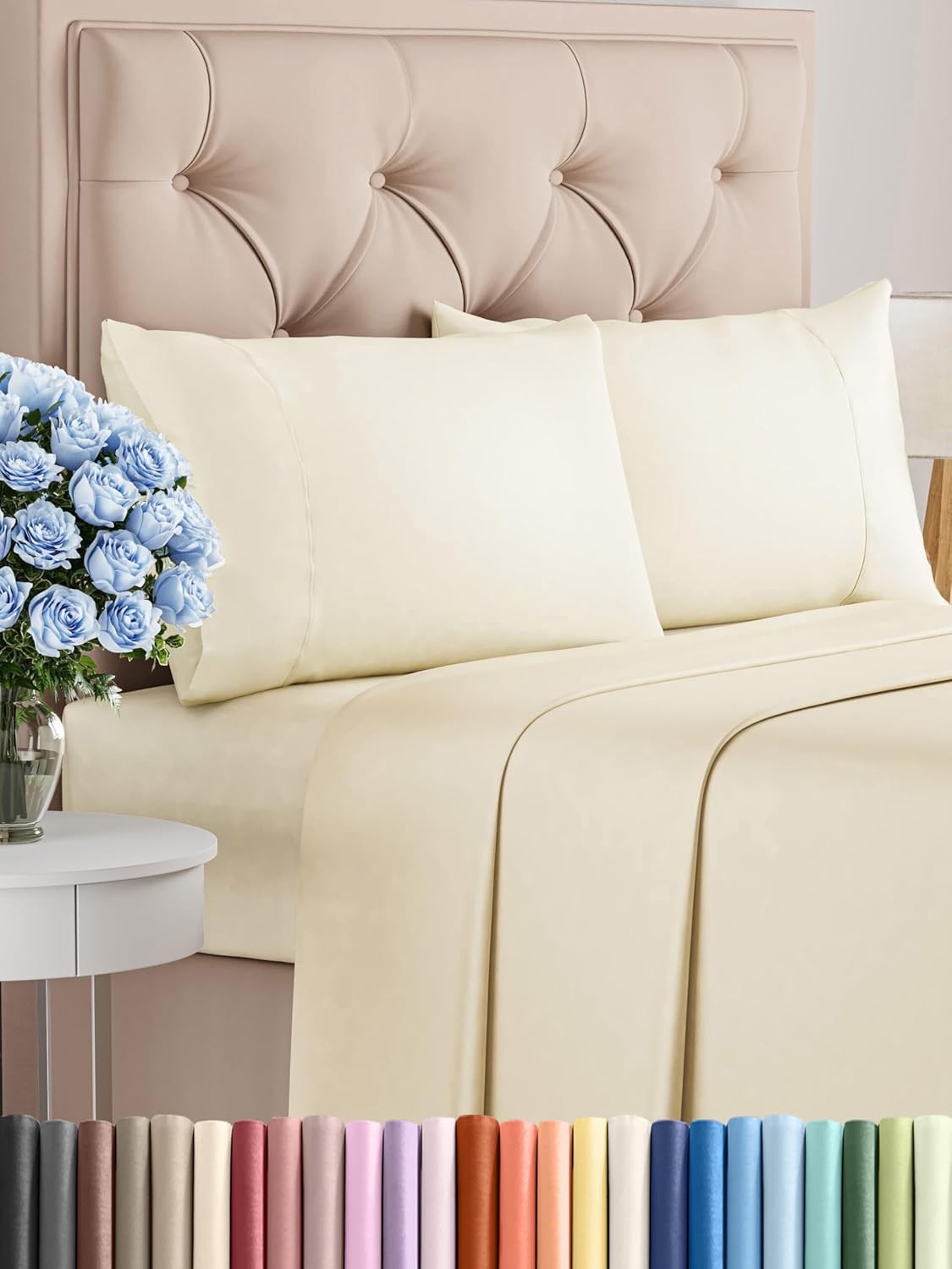 Queen 6 Piece Sheet Set - Cooling Sheets for Hot Sleepers - Hotel Luxury Bedding Set with 8-16 Inch Deep Pockets - 1 Flat & 1 Fitted & 4 Pillowcases - Ultra Soft, Easy Care and Wrinkle Free - White