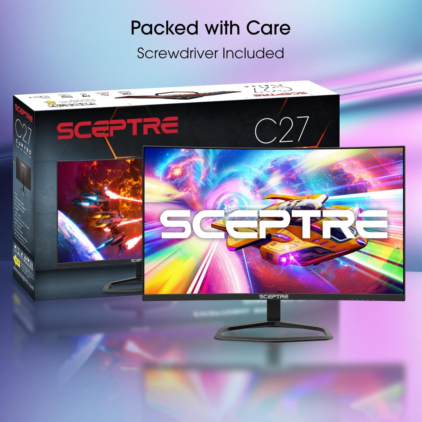 Sceptre 27-inch Curved Gaming Monitor up to 240Hz DisplayPort HDMI 1ms 99% sRGB Build-in Speakers, R1500 Machine Black 2023 (C275B-FWT240)