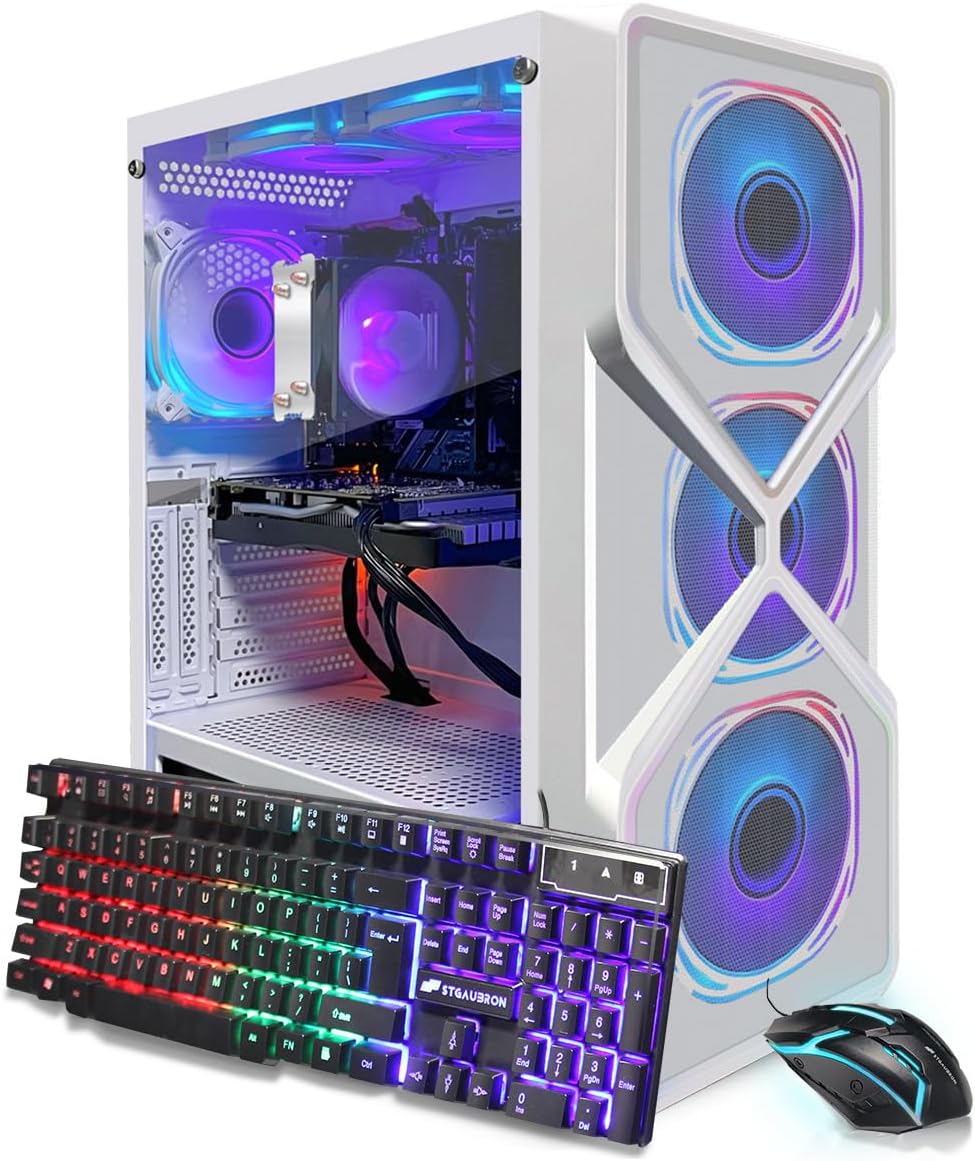 STGAubron RGB Desktop PC Computer, AMD Ryzen 5 3400G up to 4.2GHz, 16G DDR4, 512G SSD, WiFi 6 & BT 5.2, RGB Fan x6, RGB Keyboard & Mouse, Windows 11 Home