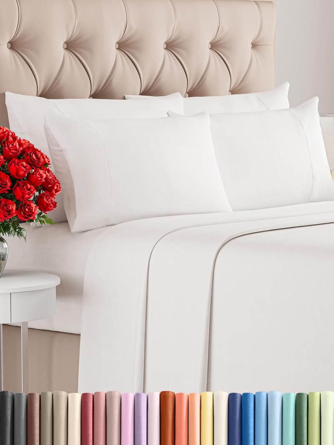 Queen 6 Piece Sheet Set - Cooling Sheets for Hot Sleepers - Hotel Luxury Bedding Set with 8-16 Inch Deep Pockets - 1 Flat & 1 Fitted & 4 Pillowcases - Ultra Soft, Easy Care and Wrinkle Free - White