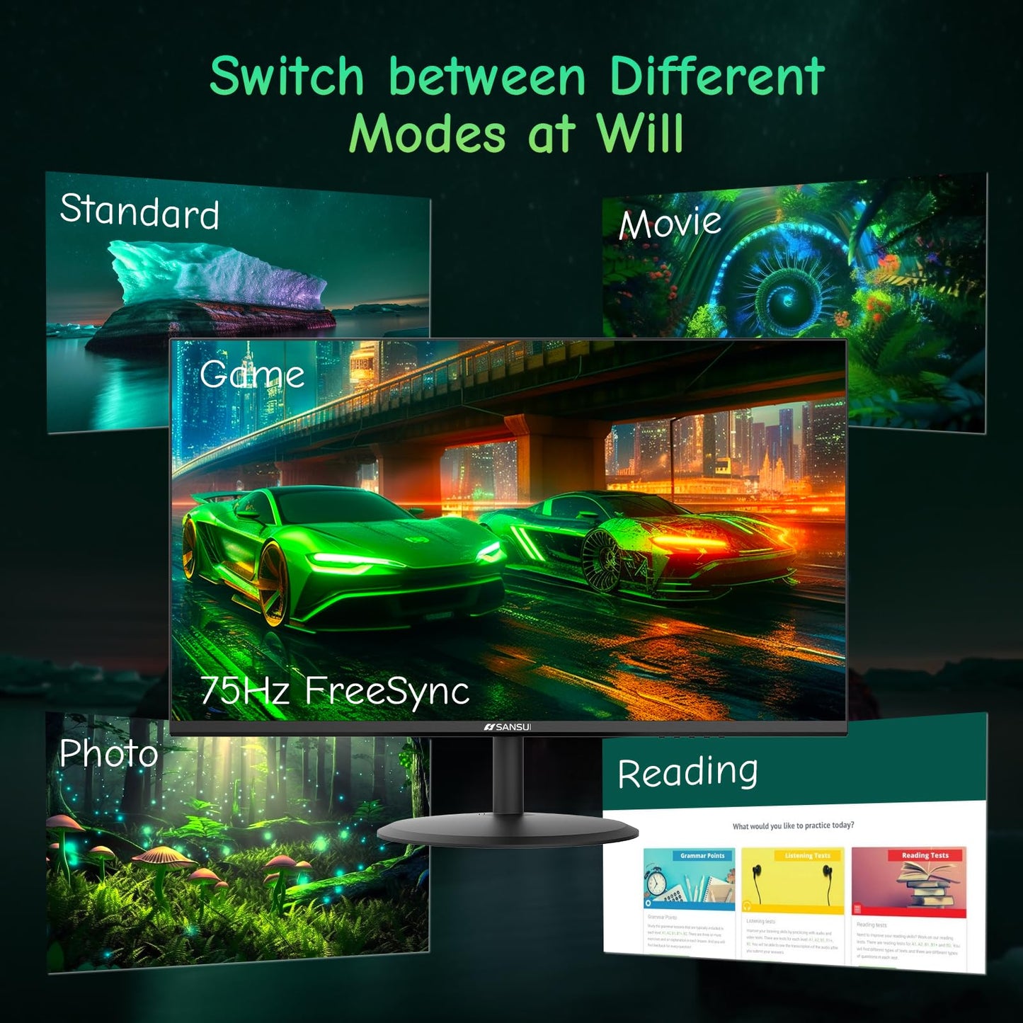 SANSUI 27 Inch Curved 240Hz Gaming Monitor FHD 1080P, 1500R Curve Computer Monitor, 130% sRGB, 4000:1 Contrast, HDR, FreeSync, MPRT 1Ms, Low Blue Light, HDMI DP Ports, Metal Stand, DP Cable Incl.