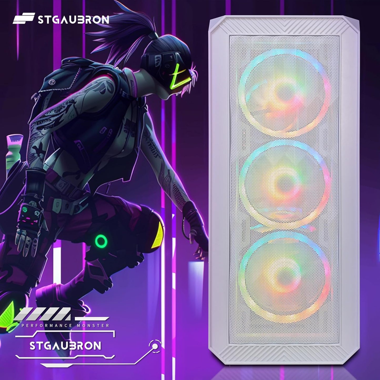 STGAubron RGB Desktop PC Computer, AMD Ryzen 5 3400G up to 4.2GHz, 16G DDR4, 512G SSD, WiFi 6 & BT 5.2, RGB Fan x6, RGB Keyboard & Mouse, Windows 11 Home