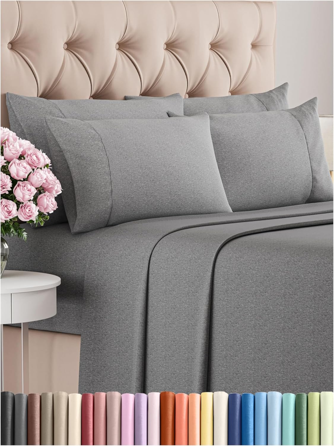 Queen 6 Piece Sheet Set - Cooling Sheets for Hot Sleepers - Hotel Luxury Bedding Set with 8-16 Inch Deep Pockets - 1 Flat & 1 Fitted & 4 Pillowcases - Ultra Soft, Easy Care and Wrinkle Free - White