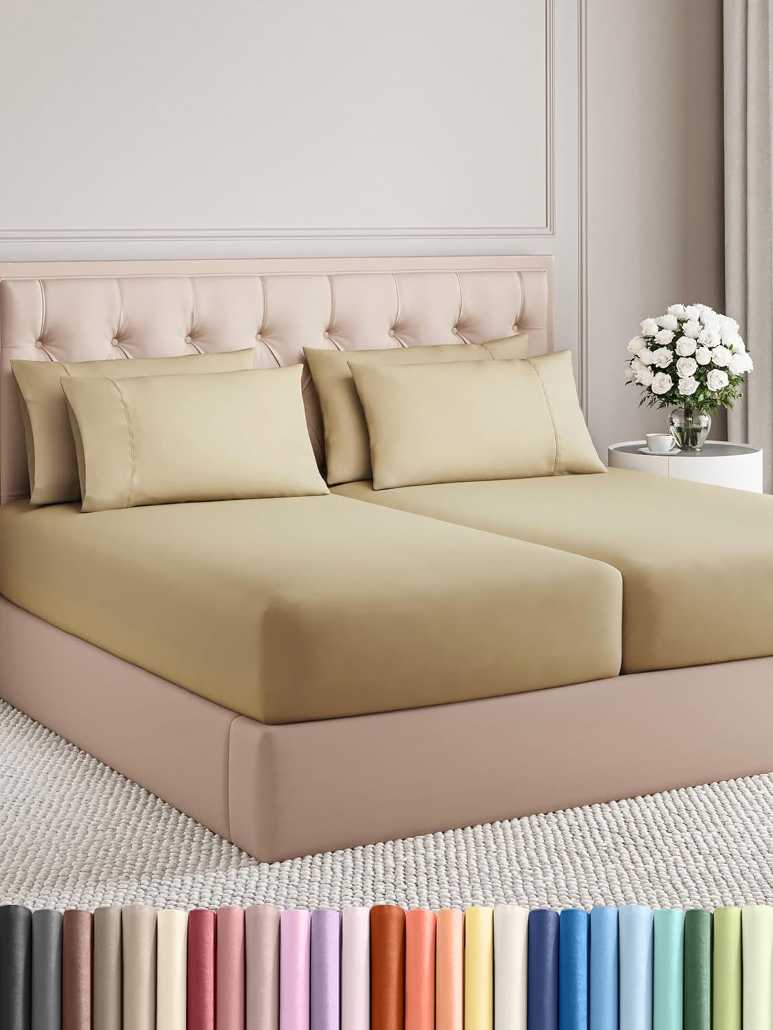 Queen 6 Piece Sheet Set - Cooling Sheets for Hot Sleepers - Hotel Luxury Bedding Set with 8-16 Inch Deep Pockets - 1 Flat & 1 Fitted & 4 Pillowcases - Ultra Soft, Easy Care and Wrinkle Free - White