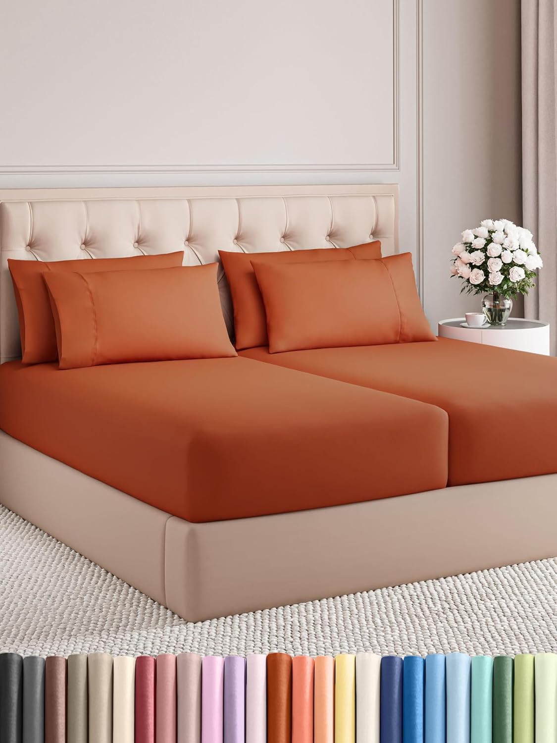 Queen 6 Piece Sheet Set - Cooling Sheets for Hot Sleepers - Hotel Luxury Bedding Set with 8-16 Inch Deep Pockets - 1 Flat & 1 Fitted & 4 Pillowcases - Ultra Soft, Easy Care and Wrinkle Free - White