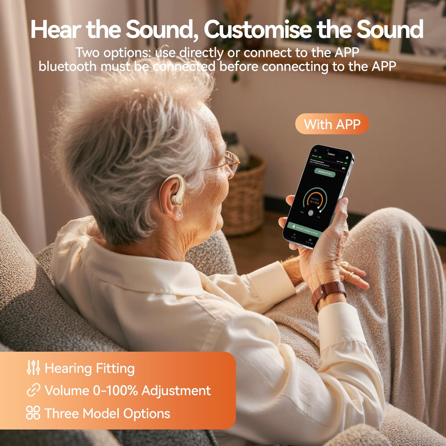 Hearing Aids, Hearing Aids for Seniors with Automatic Noise Cancelling for the Hearing Loss, Rechargeable Bluetooth Hearing Amplifiers with APP Volume Control, Premium Comfort Design and Wear