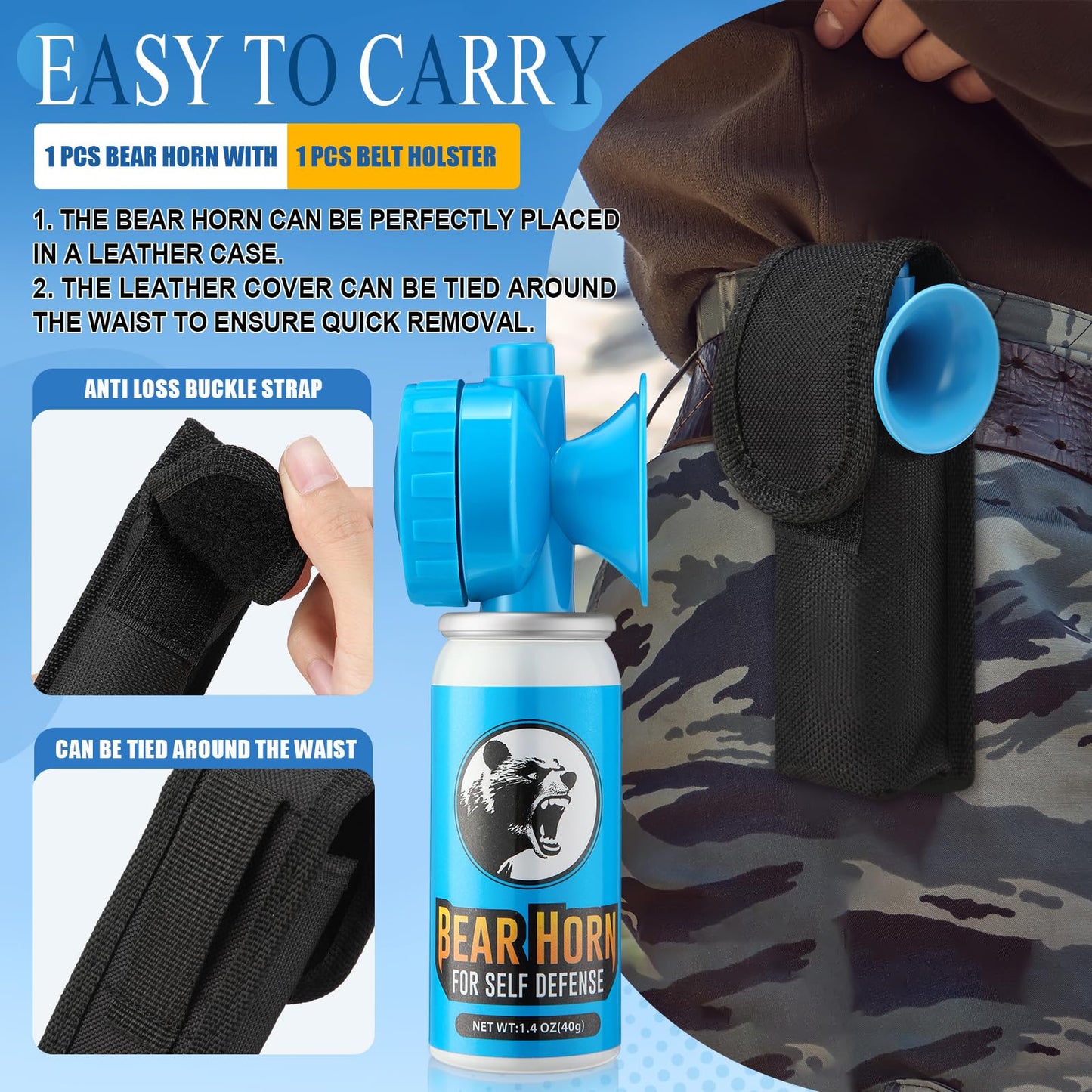 1.4oz Bear Horn Self Defense 123dB Loud Air Horn Audible up to 1/2 Mile Safety Air Horn for Wild Animals Bear Alarm for Hiking Climbing Camping and Outdoor Protection