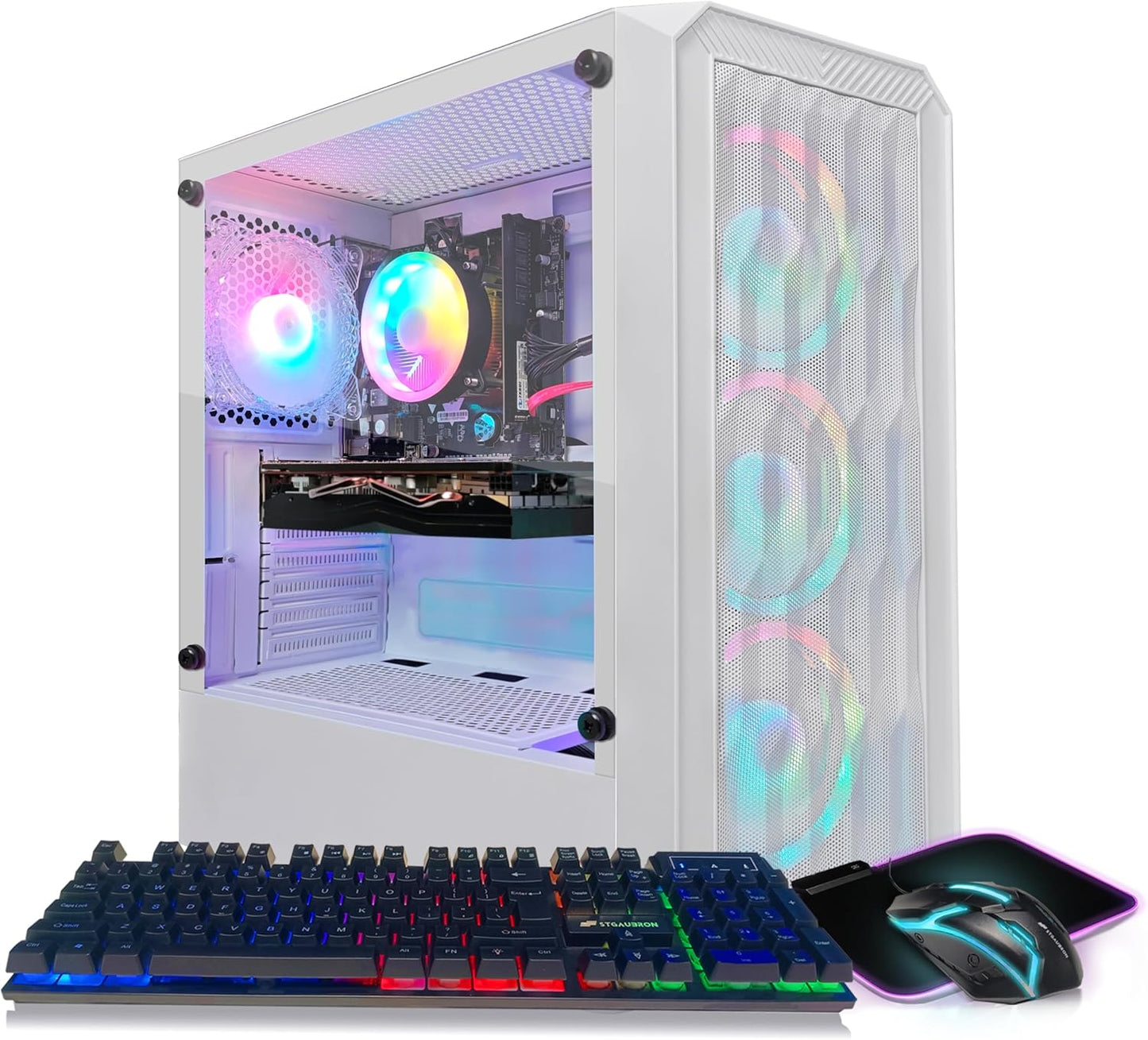 STGAubron RGB Desktop PC Computer, AMD Ryzen 5 3400G up to 4.2GHz, 16G DDR4, 512G SSD, WiFi 6 & BT 5.2, RGB Fan x6, RGB Keyboard & Mouse, Windows 11 Home