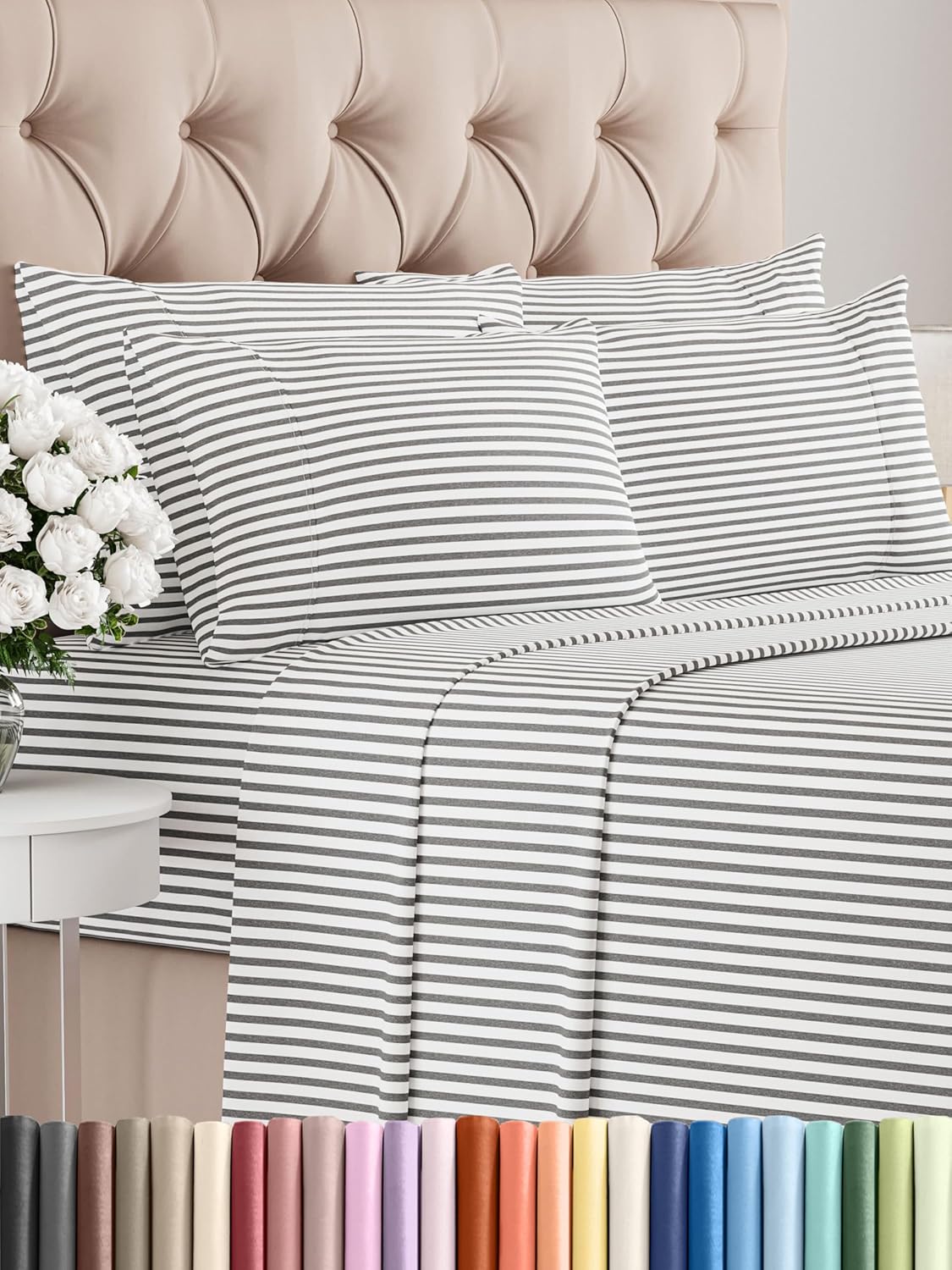 Queen 6 Piece Sheet Set - Cooling Sheets for Hot Sleepers - Hotel Luxury Bedding Set with 8-16 Inch Deep Pockets - 1 Flat & 1 Fitted & 4 Pillowcases - Ultra Soft, Easy Care and Wrinkle Free - White