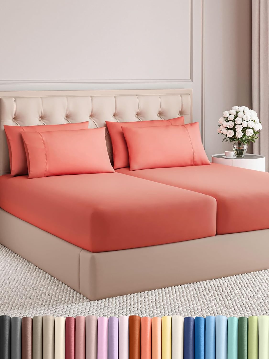 Queen 6 Piece Sheet Set - Cooling Sheets for Hot Sleepers - Hotel Luxury Bedding Set with 8-16 Inch Deep Pockets - 1 Flat & 1 Fitted & 4 Pillowcases - Ultra Soft, Easy Care and Wrinkle Free - White