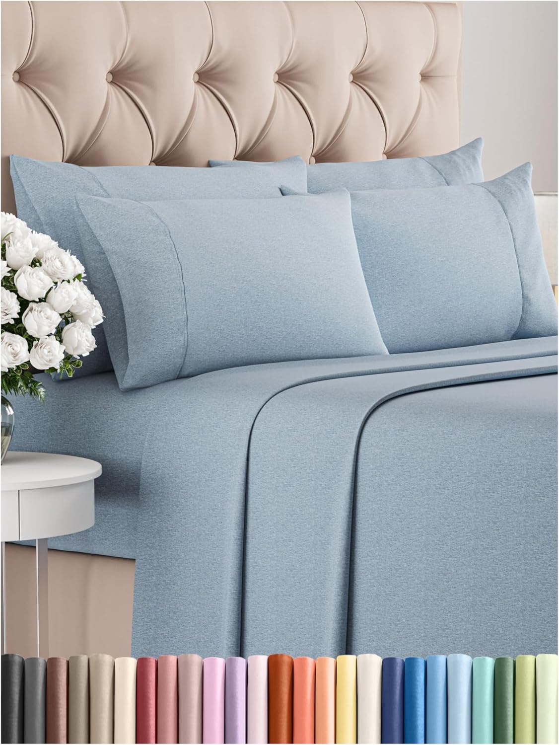 Queen 6 Piece Sheet Set - Cooling Sheets for Hot Sleepers - Hotel Luxury Bedding Set with 8-16 Inch Deep Pockets - 1 Flat & 1 Fitted & 4 Pillowcases - Ultra Soft, Easy Care and Wrinkle Free - White