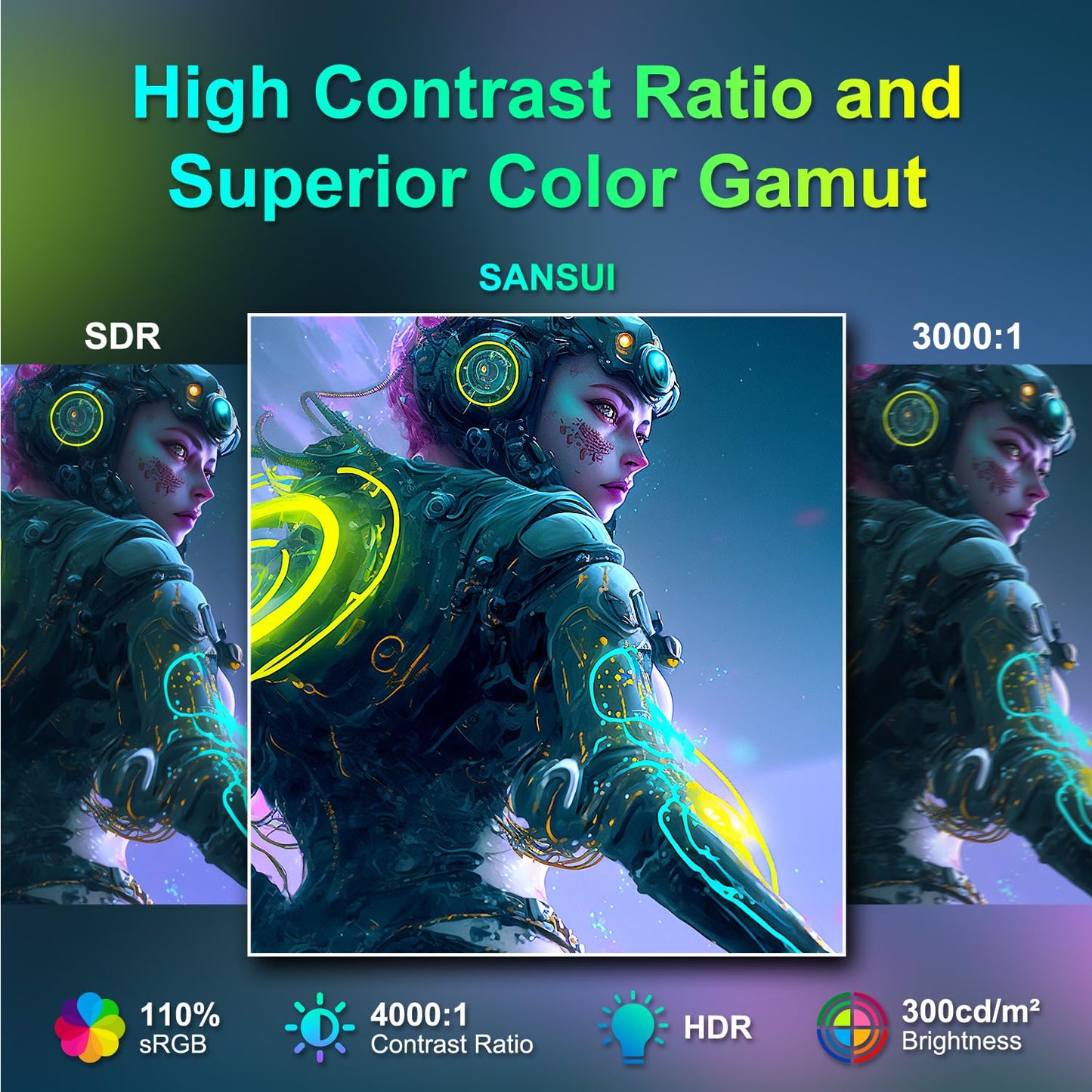 SANSUI 27 Inch Curved 240Hz Gaming Monitor FHD 1080P, 1500R Curve Computer Monitor, 130% sRGB, 4000:1 Contrast, HDR, FreeSync, MPRT 1Ms, Low Blue Light, HDMI DP Ports, Metal Stand, DP Cable Incl.