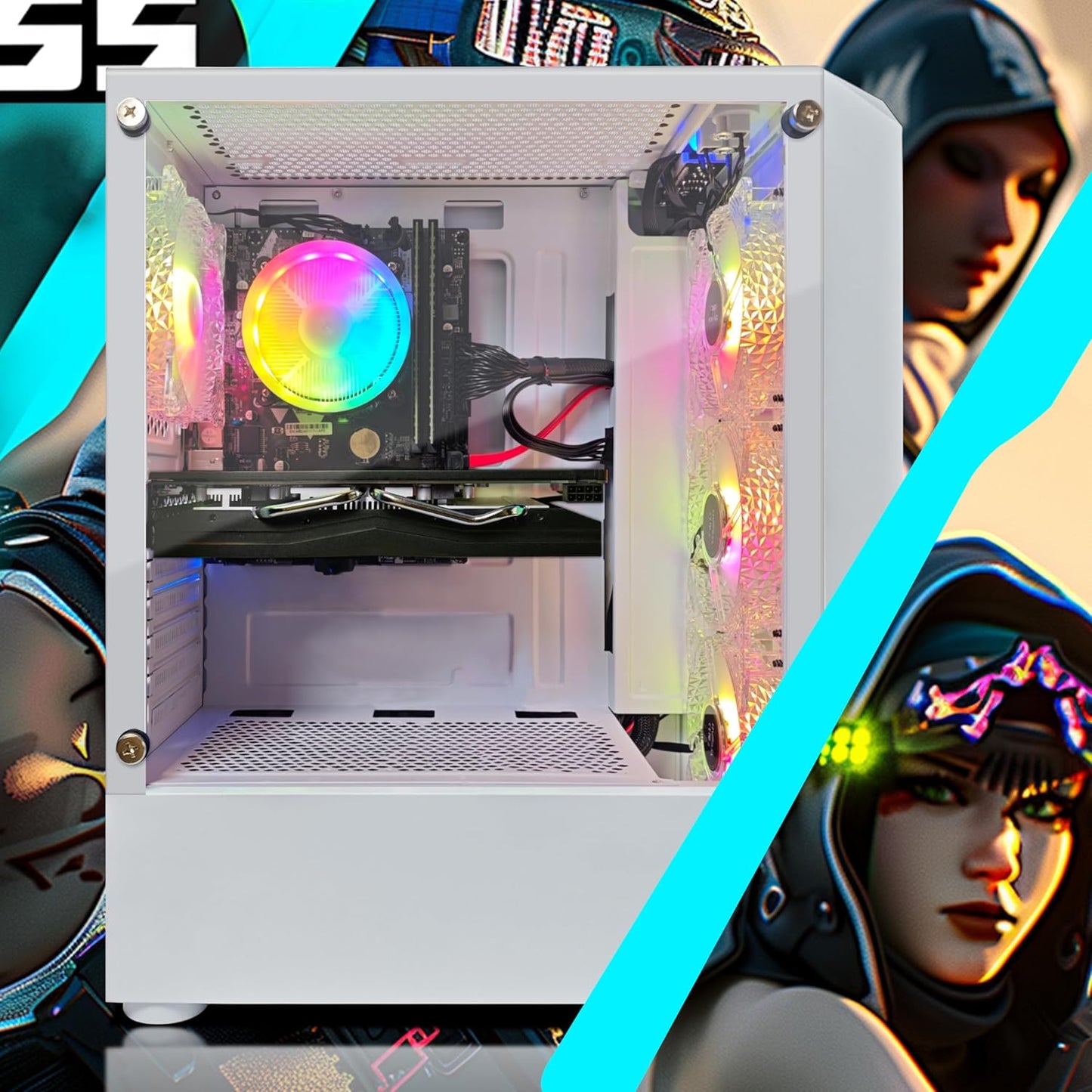 STGAubron RGB Desktop PC Computer, AMD Ryzen 5 3400G up to 4.2GHz, 16G DDR4, 512G SSD, WiFi 6 & BT 5.2, RGB Fan x6, RGB Keyboard & Mouse, Windows 11 Home
