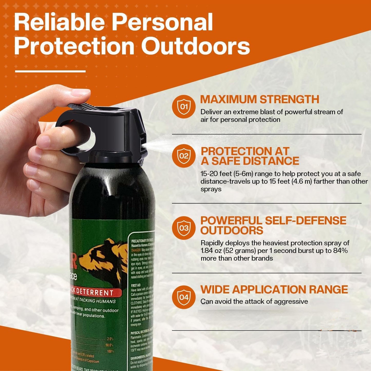 High Volume Pepper Spray for Hiking - Maximum Strength, Powerful Protection for Camping & Outdoor Activities