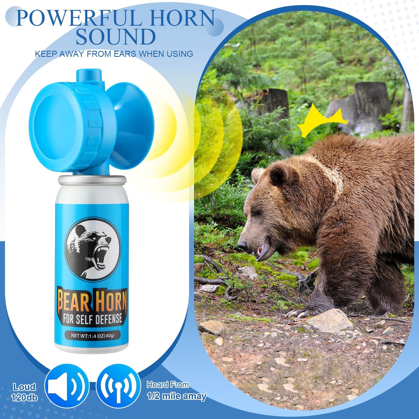 1.4oz Bear Horn Self Defense 123dB Loud Air Horn Audible up to 1/2 Mile Safety Air Horn for Wild Animals Bear Alarm for Hiking Climbing Camping and Outdoor Protection