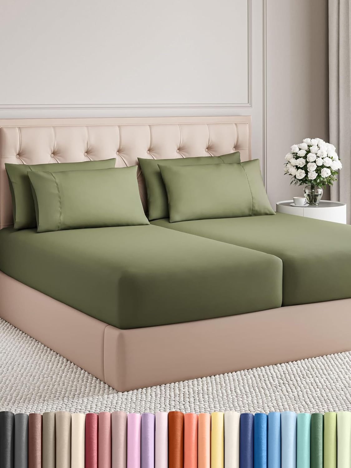 Queen 6 Piece Sheet Set - Cooling Sheets for Hot Sleepers - Hotel Luxury Bedding Set with 8-16 Inch Deep Pockets - 1 Flat & 1 Fitted & 4 Pillowcases - Ultra Soft, Easy Care and Wrinkle Free - White
