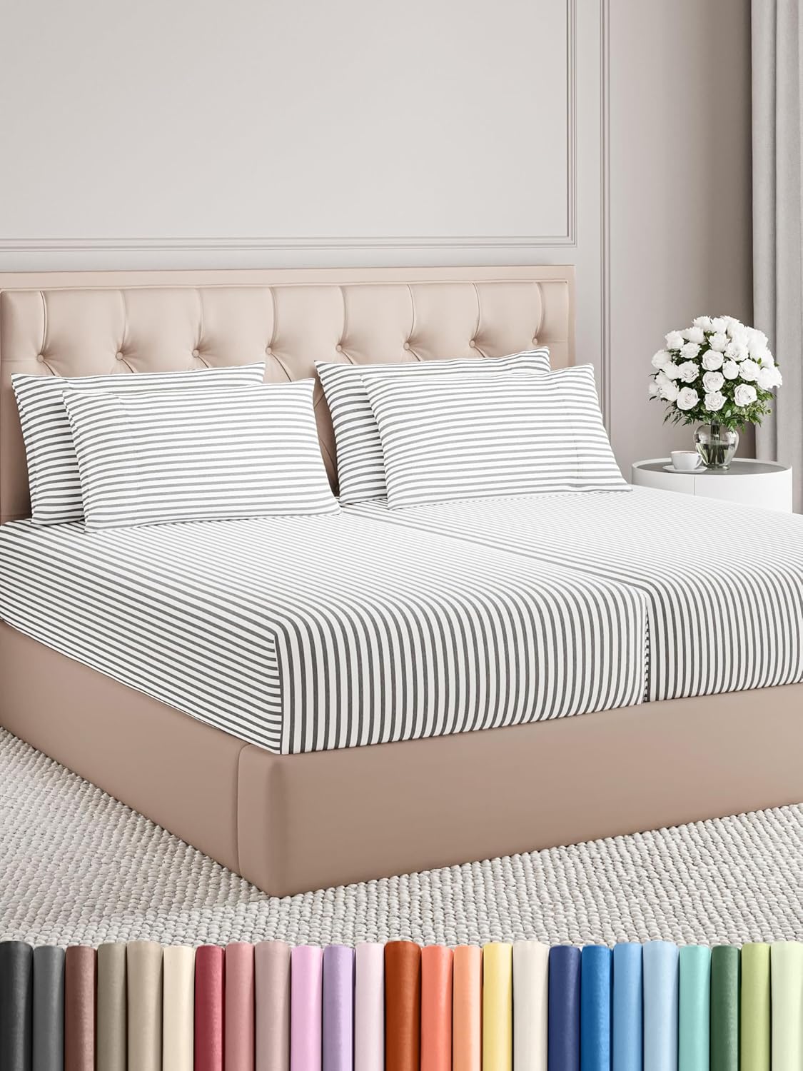 Queen 6 Piece Sheet Set - Cooling Sheets for Hot Sleepers - Hotel Luxury Bedding Set with 8-16 Inch Deep Pockets - 1 Flat & 1 Fitted & 4 Pillowcases - Ultra Soft, Easy Care and Wrinkle Free - White