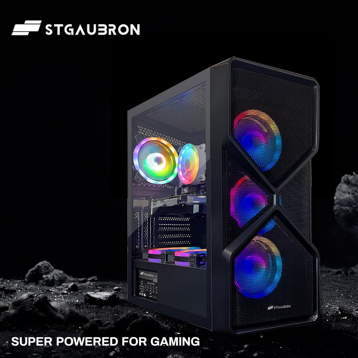 STGAubron RGB Desktop PC Computer, AMD Ryzen 5 3400G up to 4.2GHz, 16G DDR4, 512G SSD, WiFi 6 & BT 5.2, RGB Fan x6, RGB Keyboard & Mouse, Windows 11 Home