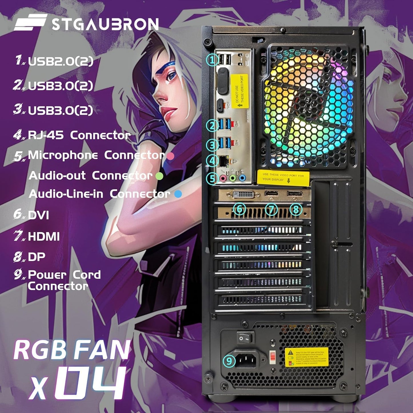 STGAubron RGB Desktop PC Computer, AMD Ryzen 5 3400G up to 4.2GHz, 16G DDR4, 512G SSD, WiFi 6 & BT 5.2, RGB Fan x6, RGB Keyboard & Mouse, Windows 11 Home