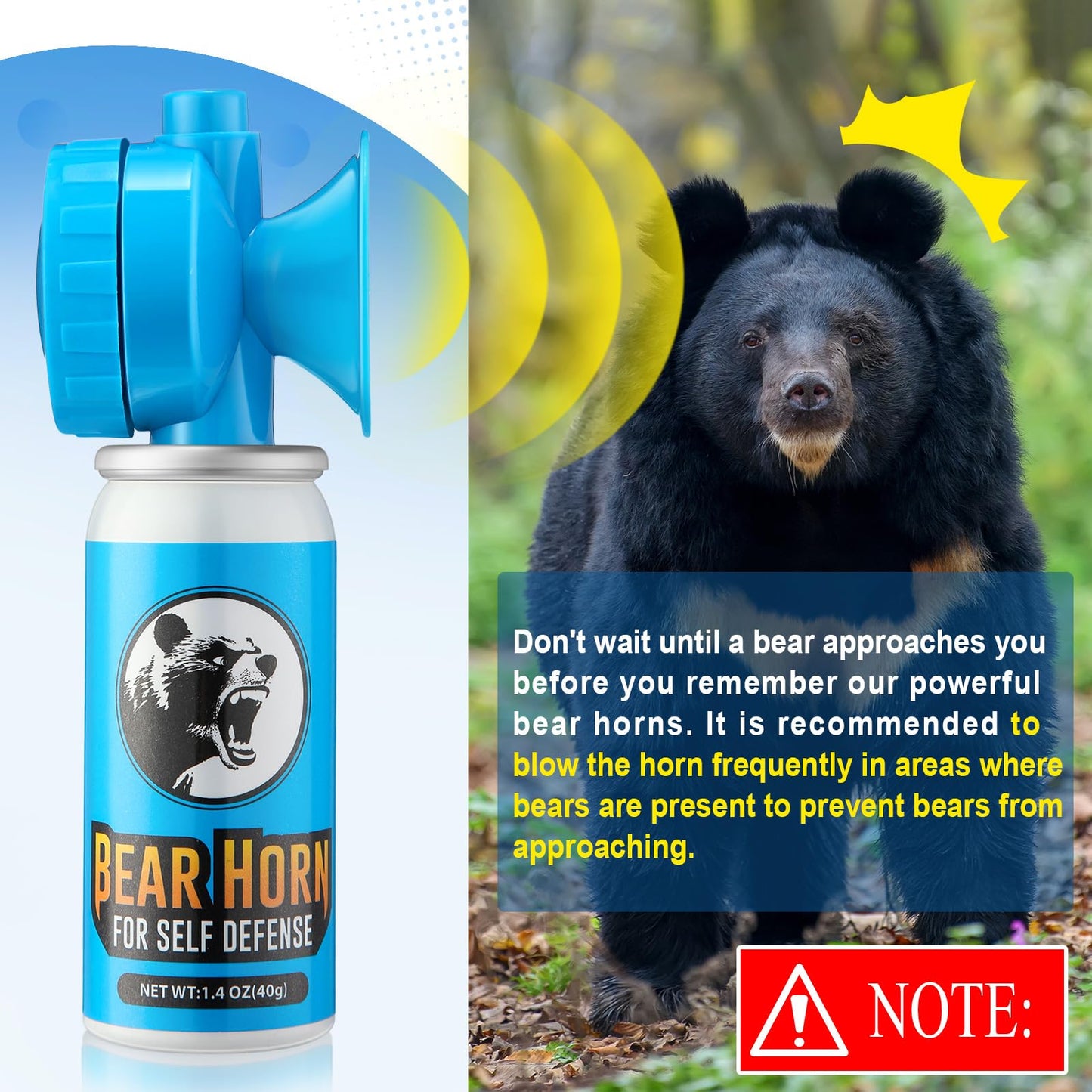 1.4oz Bear Horn Self Defense 123dB Loud Air Horn Audible up to 1/2 Mile Safety Air Horn for Wild Animals Bear Alarm for Hiking Climbing Camping and Outdoor Protection