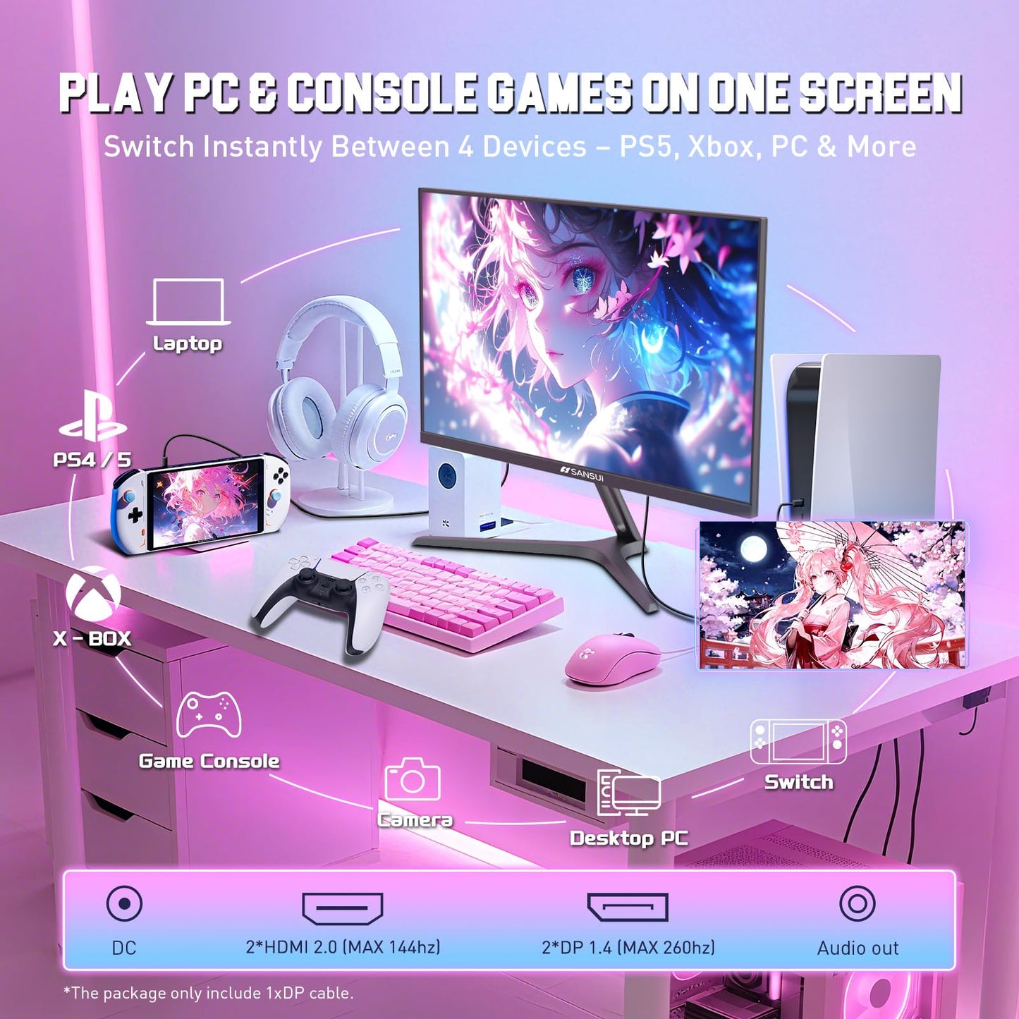 SANSUI 27 Inch Curved 240Hz Gaming Monitor FHD 1080P, 1500R Curve Computer Monitor, 130% sRGB, 4000:1 Contrast, HDR, FreeSync, MPRT 1Ms, Low Blue Light, HDMI DP Ports, Metal Stand, DP Cable Incl.