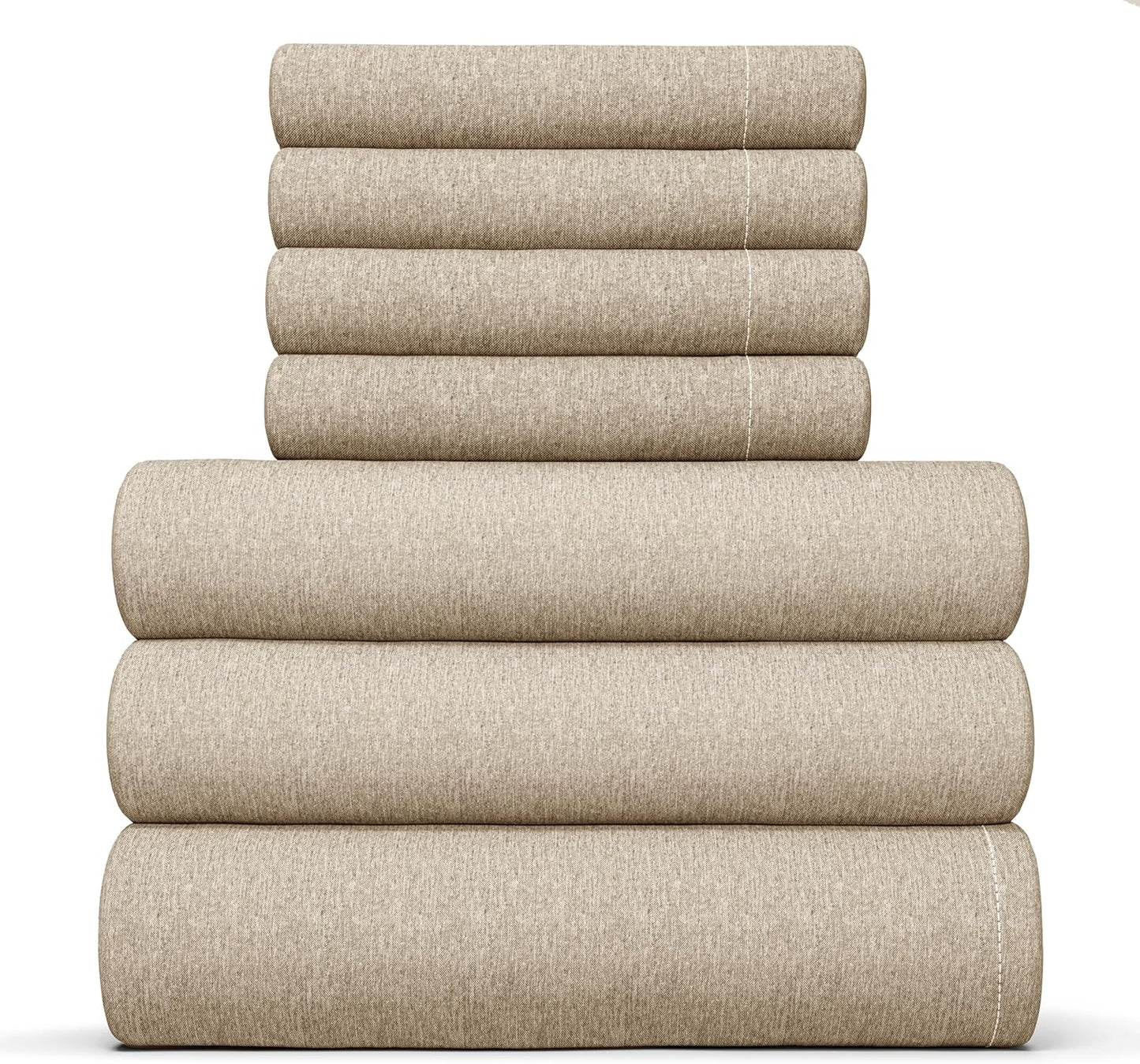 Queen 6 Piece Sheet Set - Cooling Sheets for Hot Sleepers - Hotel Luxury Bedding Set with 8-16 Inch Deep Pockets - 1 Flat & 1 Fitted & 4 Pillowcases - Ultra Soft, Easy Care and Wrinkle Free - White