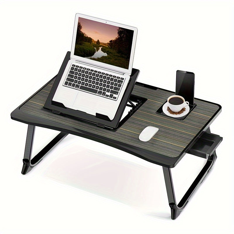 Foldable Laptop Desk with Cup Holder & Drawer