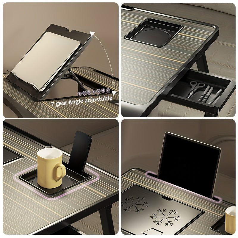 Foldable Laptop Desk with Cup Holder & Drawer