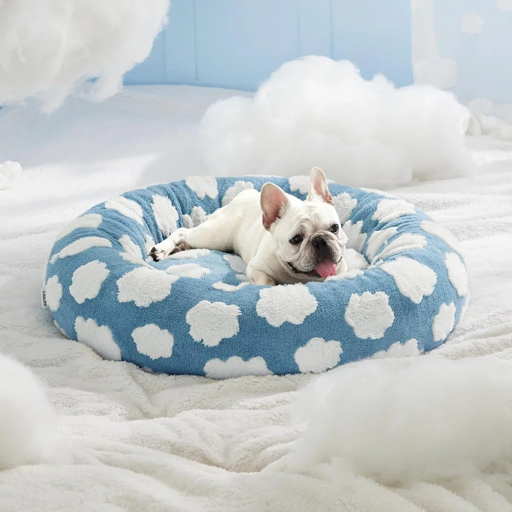 Warm Donut Calming Bed, Fluffy Soft Plush Round Pet Bed for Small/Medium/Large Dogs & Cats, Black Friday Pick