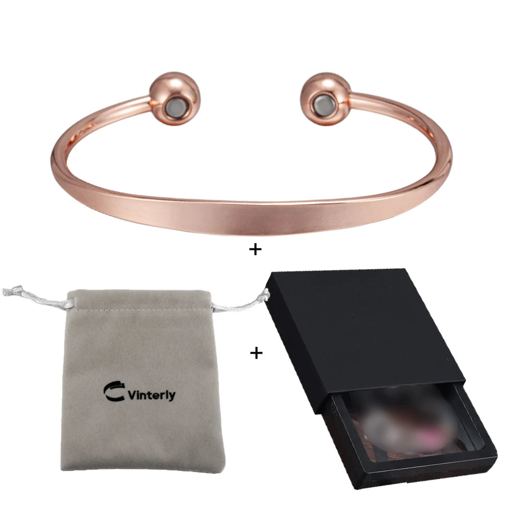 Vinterly Pure Copper Bracelets Magnetic Shiny Adjustable Bangles Arthritis Pain