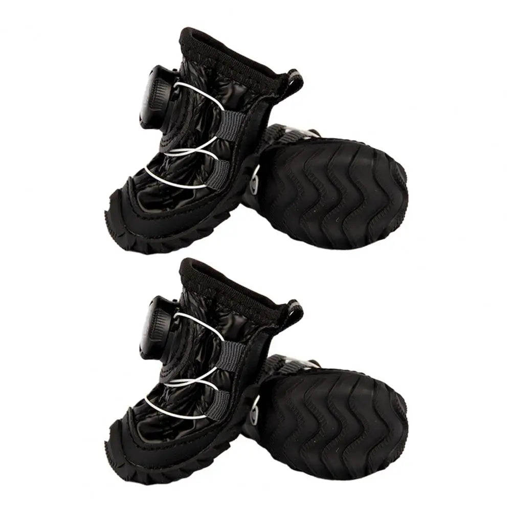 4Pcs Anti-Skid Dog Boots Fleece Lined Paw Protective Shoes With Adjustable Knobs Waterproof Dog Booties From Winter Snow Rain