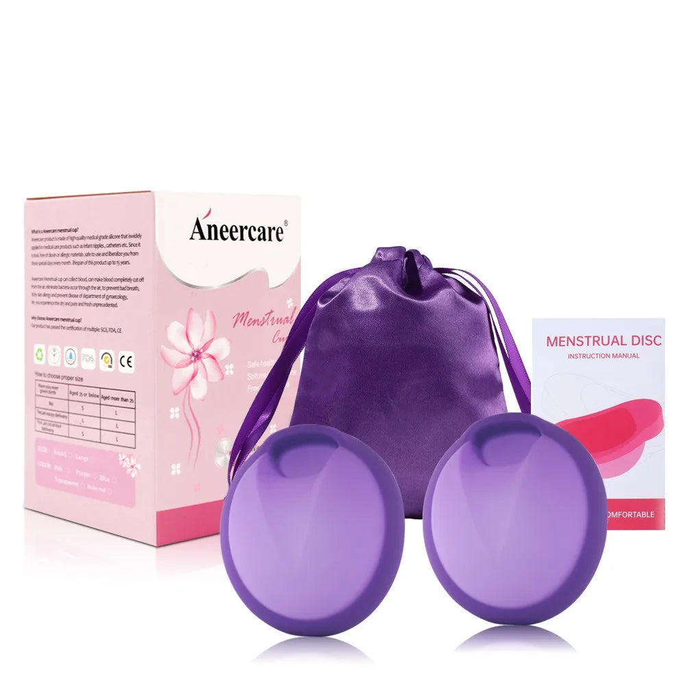 Soft Silicone Lady Cup Reusable certified Disc Accessories Disk With Storage bag Kit Women Health Care Feminine Hygiene